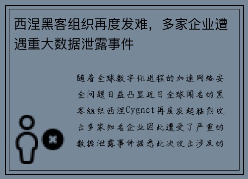 西涅黑客组织再度发难，多家企业遭遇重大数据泄露事件