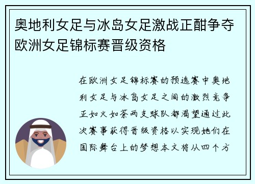 奥地利女足与冰岛女足激战正酣争夺欧洲女足锦标赛晋级资格